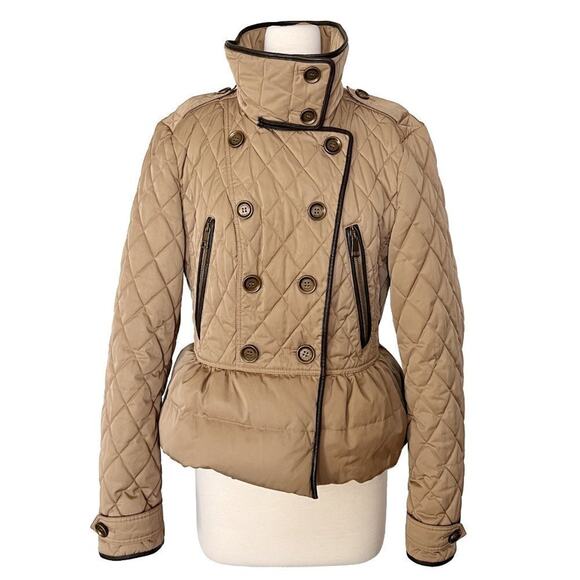 Burberry Brit Tan Quilted Puffer Jacket with Leather Trim – Size Large - Picture 1 of 9